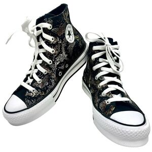 Converse All Star CTAS Eva Lift Black & Gold  Butterfly Mid Top Sneakers SZ 6‎